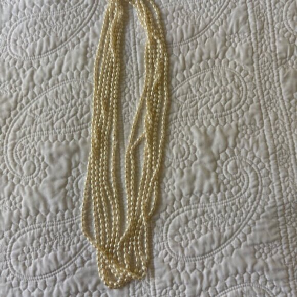 14K 585 Solid Yellow Gold Genuine Pearl Waterfall Necklace - Picture 2 of 5